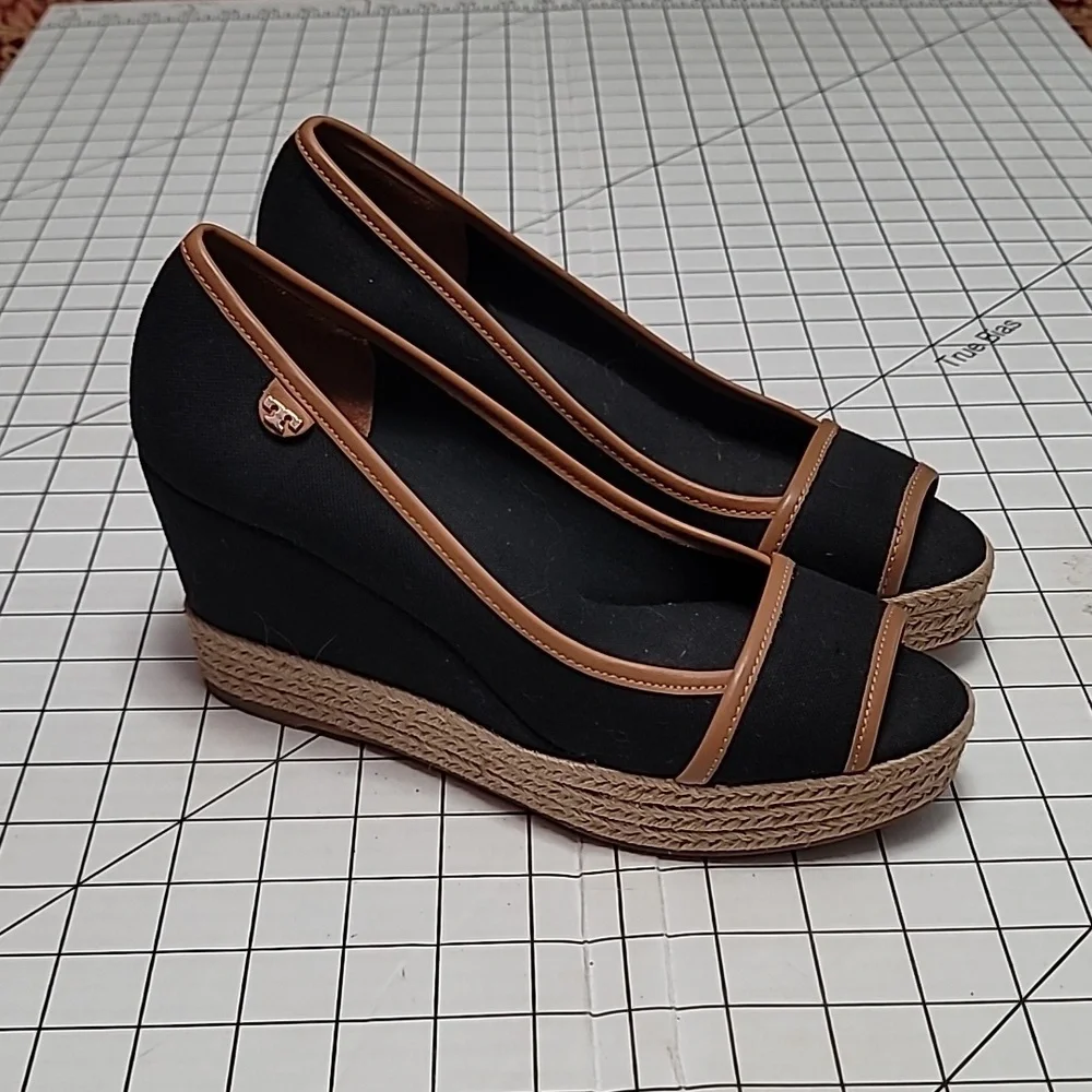 Tory Burch Majorca Canvas Wedge‎ NEW Black Size 9.5  EU 39.5
